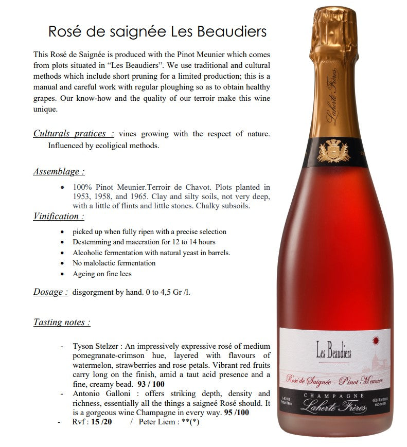 Laherte Freres Les Beaudiers Extra Brut Rose de Saignee (2018 base)