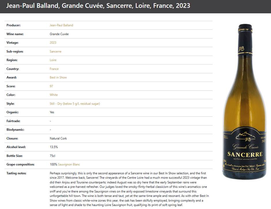 Domaine Jean-Paul Balland Sancerre Grande Cuvee blanc 2023